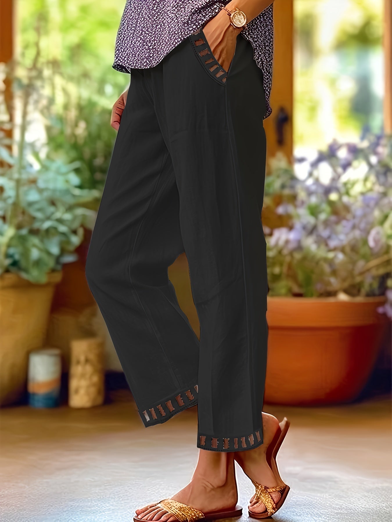 Women’s Cropped Pants | Relaxed Fit | Contrast Trim | Breathable Cotton Blend
