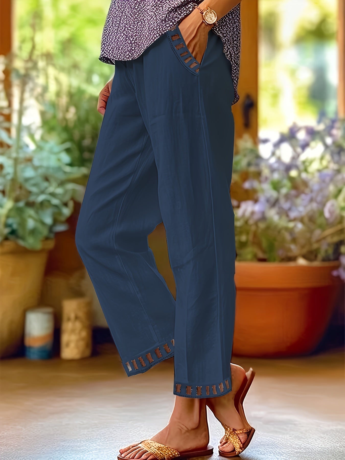 Women’s Cropped Pants | Relaxed Fit | Contrast Trim | Breathable Cotton Blend