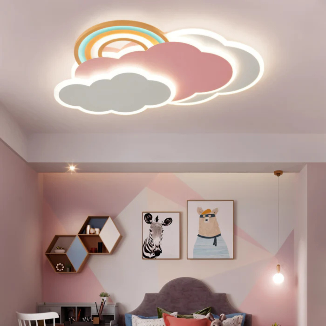 Children’s LED Ceiling Light | Rainbow & Cloud Design | Dimmable with Remote Control