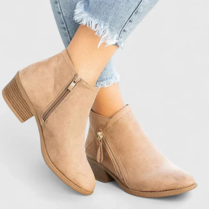 Women’s Low Heel Ankle Boots | Side Zipper | Soft Cushioned Insole