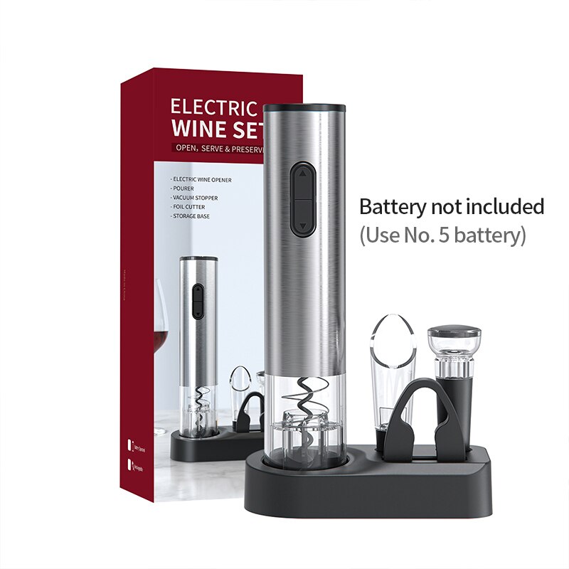 Electric Wine Bottle Opener Set | Includes Pourer & Vacuum Stopper | Effortless Cork Removal Kit