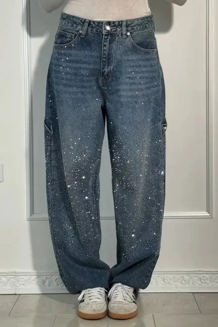 Women’s High-Waist Glitter Jeans | Stretch Denim | Slim Fit Design
