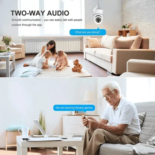 Wireless Light Bulb Security Camera | 1080P WiFi Smart Pan-Tilt Surveillance with Night Vision & Two-Way Audio