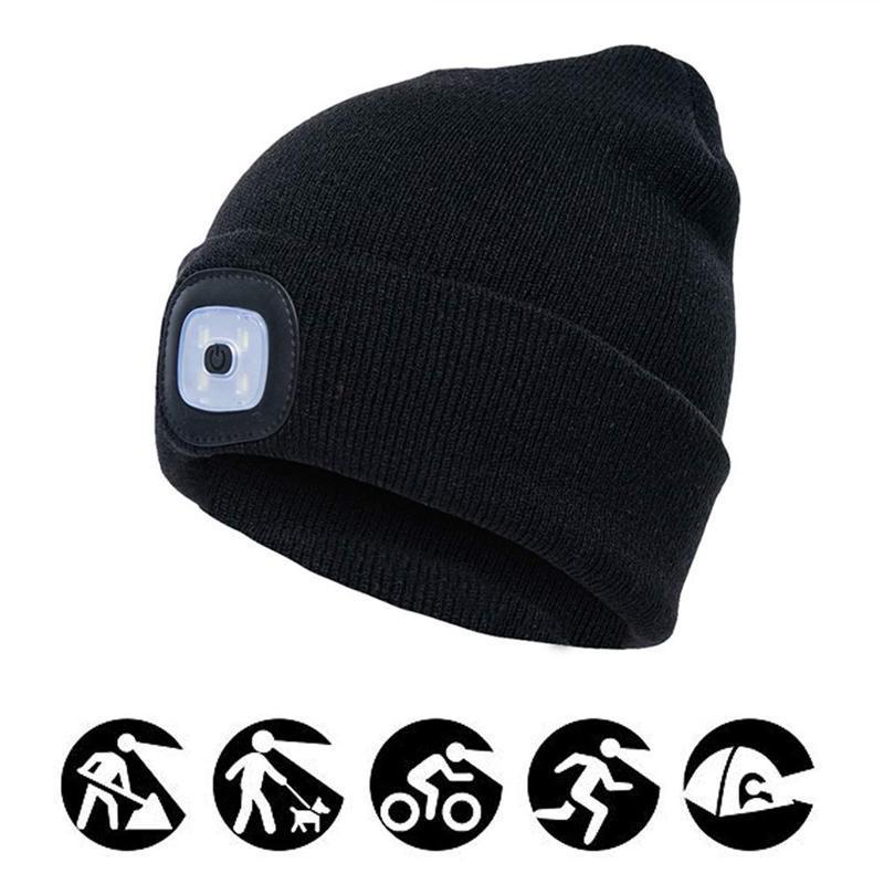 LED Knit Beanie Hat | Warm Winter Cap with Built-In Light for Outdoor Activities