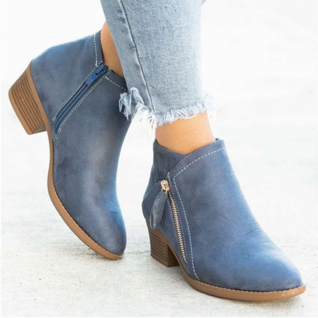 Women’s Low Heel Ankle Boots | Side Zipper | Soft Cushioned Insole
