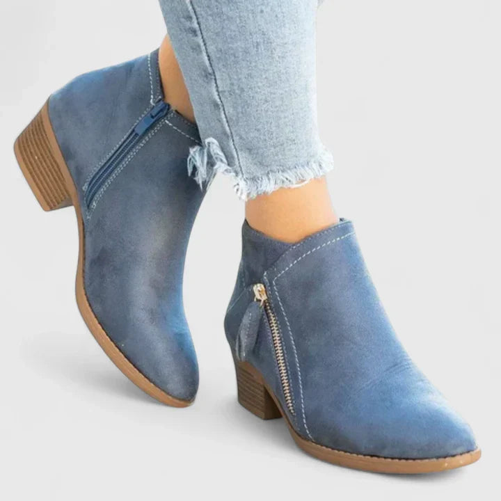 Women’s Low Heel Ankle Boots | Side Zipper | Soft Cushioned Insole