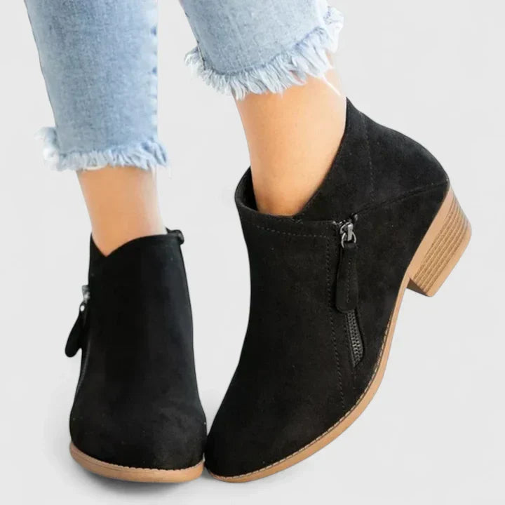 Women’s Low Heel Ankle Boots | Side Zipper | Soft Cushioned Insole