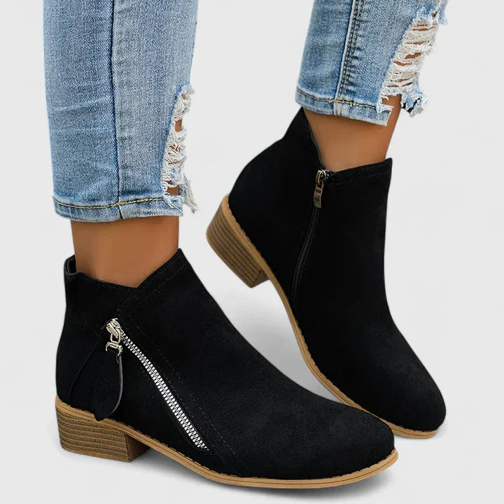 Women’s Low Heel Ankle Boots | Side Zipper | Soft Cushioned Insole
