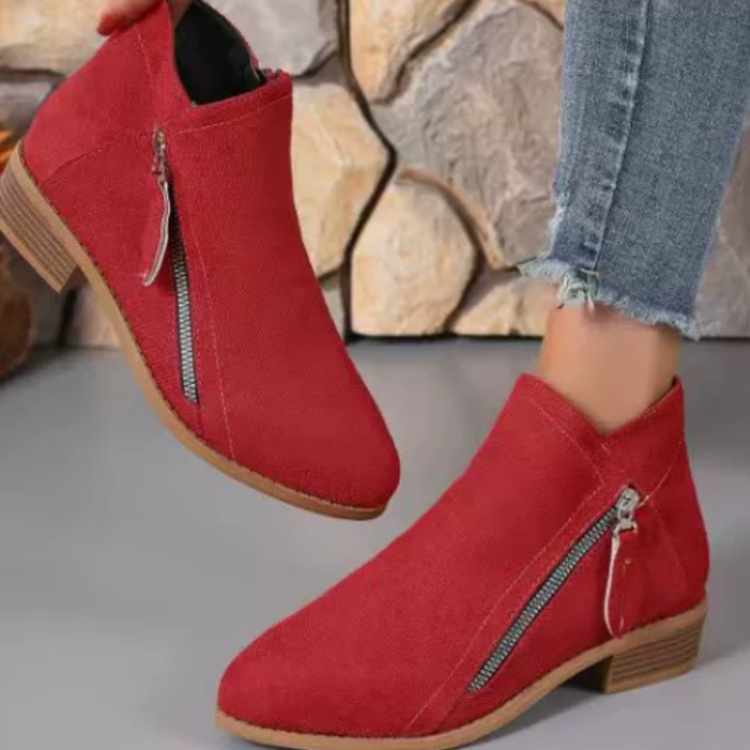 Women’s Low Heel Ankle Boots | Side Zipper | Soft Cushioned Insole