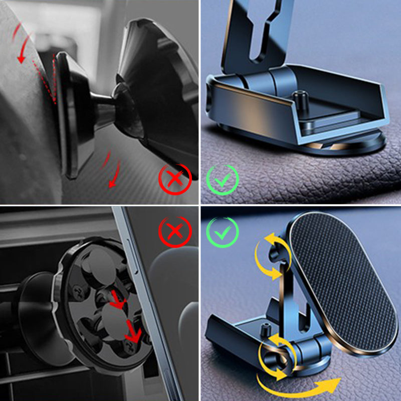 Foldable Magnetic Car Phone Holder | 360° Adjustable Metal Mount