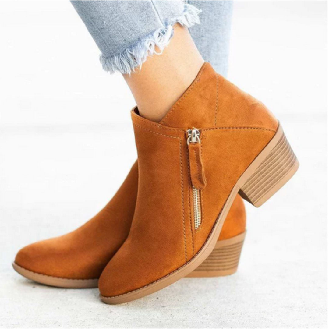 Women’s Low Heel Ankle Boots | Side Zipper | Soft Cushioned Insole