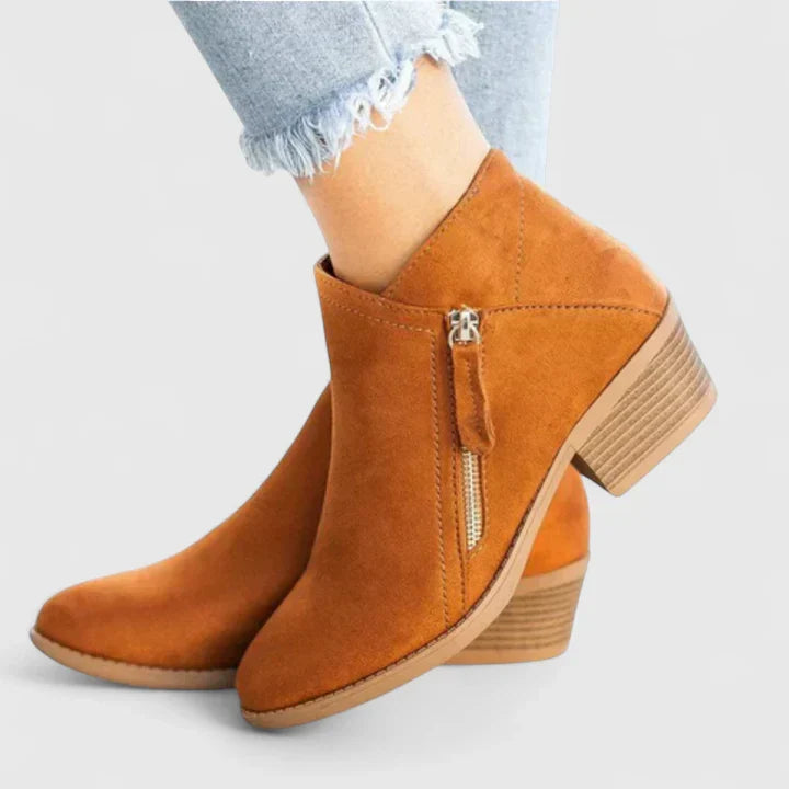 Women’s Low Heel Ankle Boots | Side Zipper | Soft Cushioned Insole