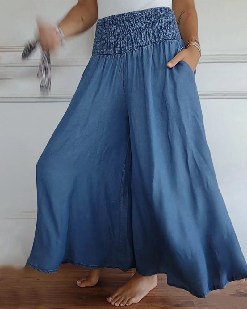 Women’s Wide-Leg Pants | High-Rise Fit | Elastic Waistband