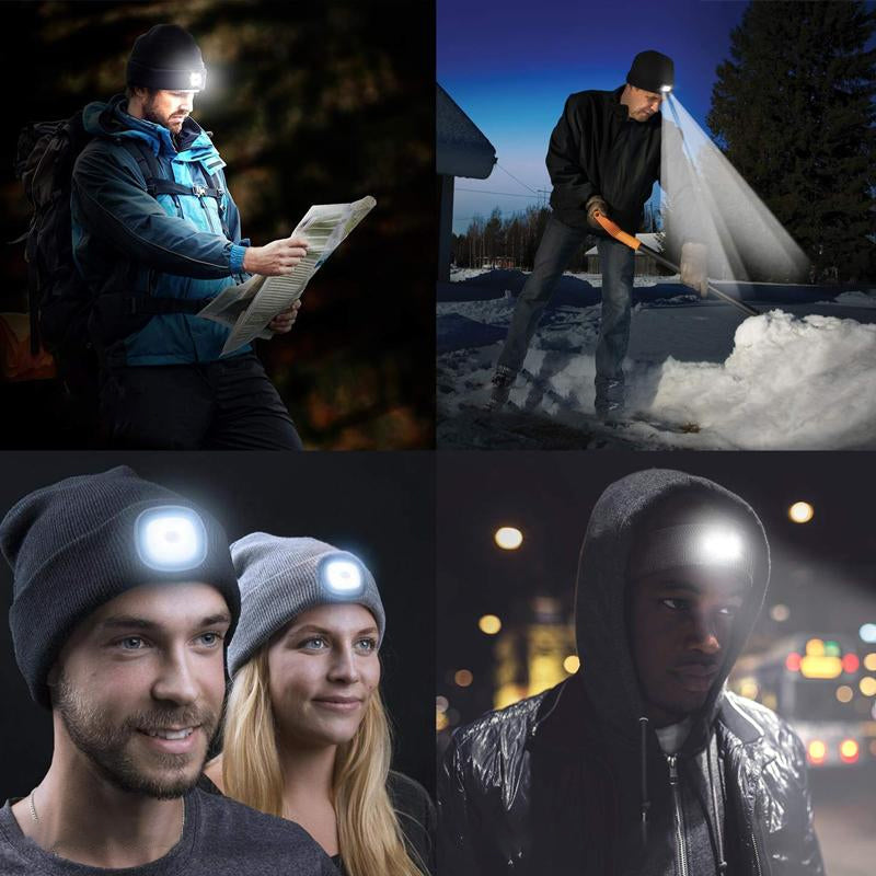 LED Knit Beanie Hat | Warm Winter Cap with Built-In Light for Outdoor Activities