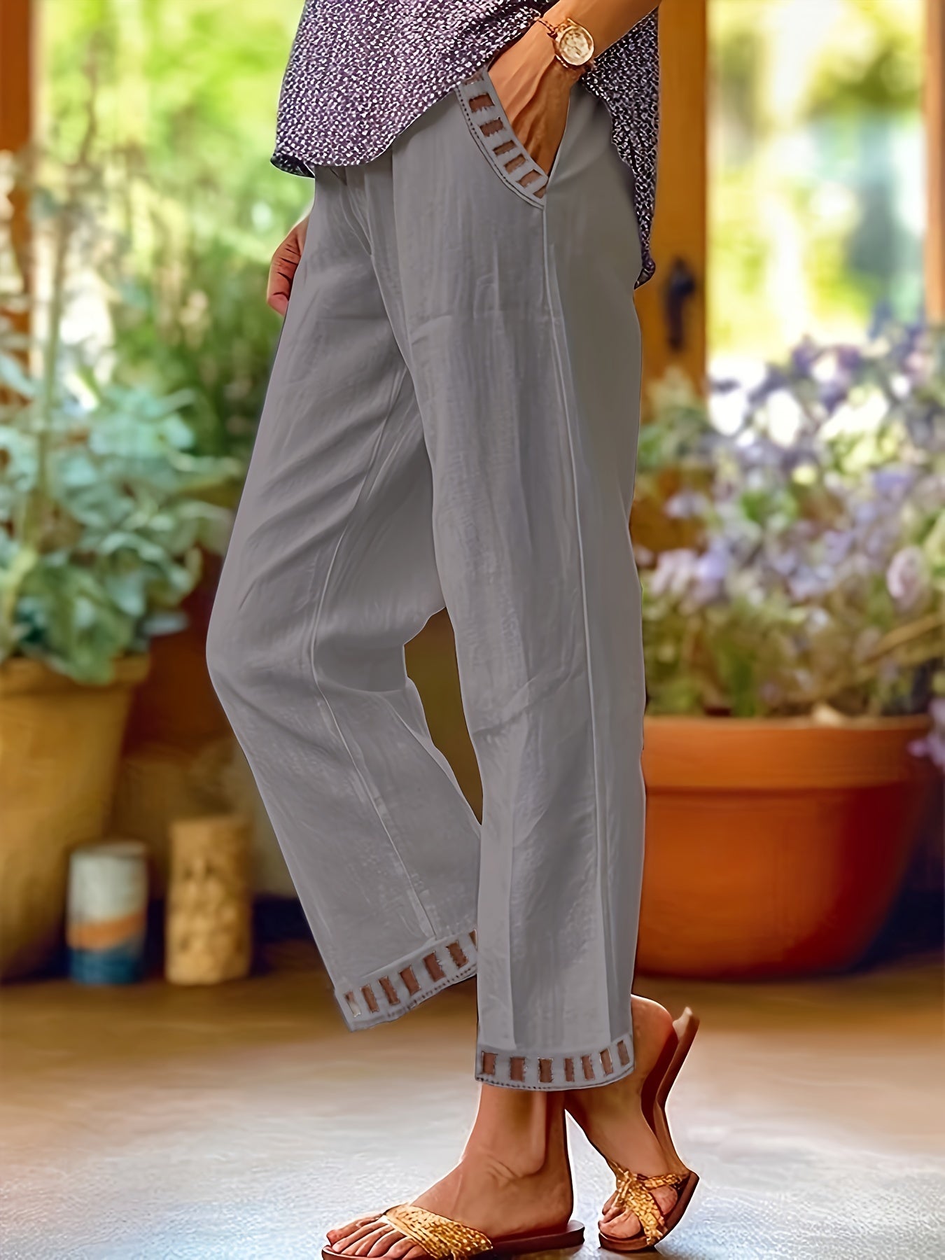 Women’s Cropped Pants | Relaxed Fit | Contrast Trim | Breathable Cotton Blend