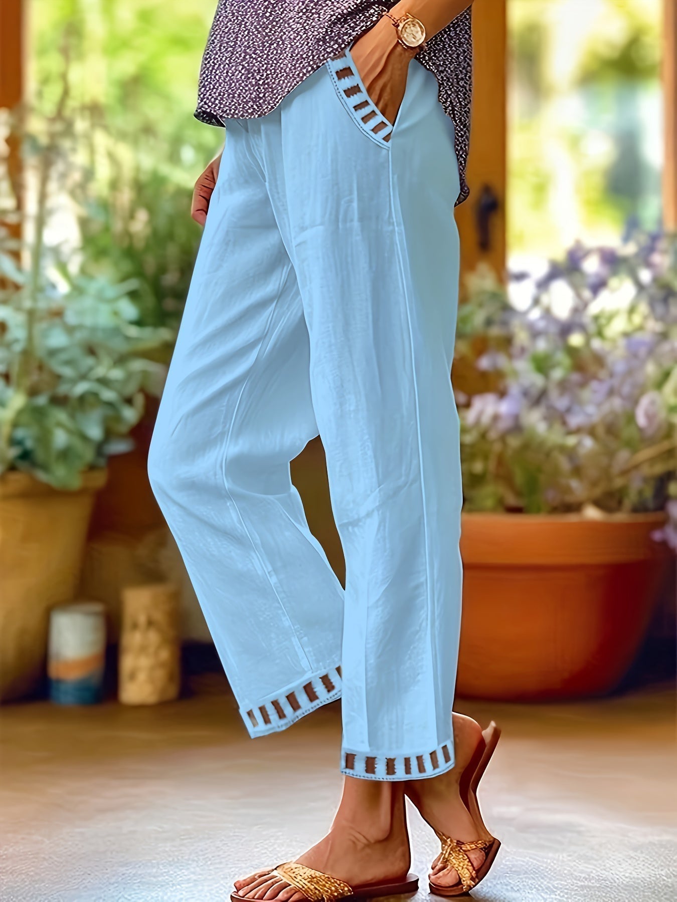 Women’s Cropped Pants | Relaxed Fit | Contrast Trim | Breathable Cotton Blend