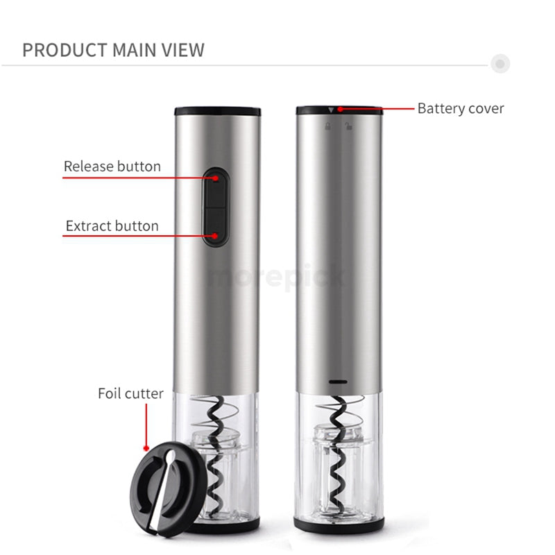 Electric Wine Bottle Opener Set | Includes Pourer & Vacuum Stopper | Effortless Cork Removal Kit