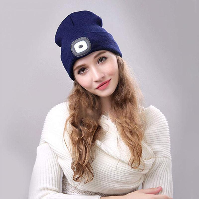 LED Knit Beanie Hat | Warm Winter Cap with Built-In Light for Outdoor Activities