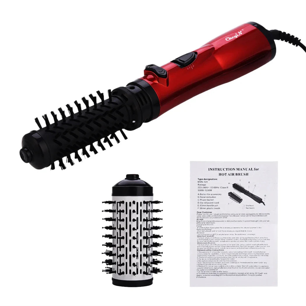 Auto-Rotating Ionic Round Brush | 2-in-1 Hot Air Styler | Curling & Straightening Brush