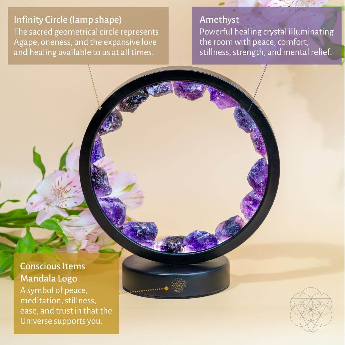 Amethyst Halo Lamp | Crystal Light | Adjustable 30 Modes | Natural Amethyst Stones
