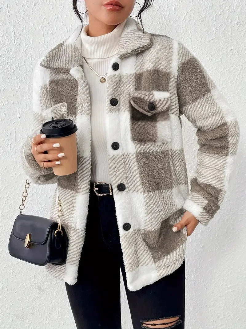 Caden Women's Fleece Jacket | Classic Plaid Design 1