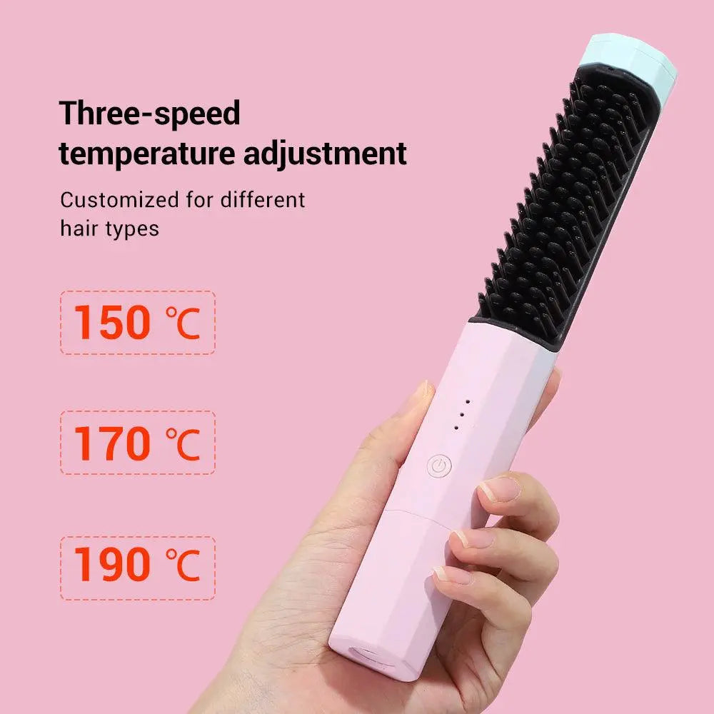 Portable Anti-Frizz Hair Straightening Brush | Ionic Smoothing Tool