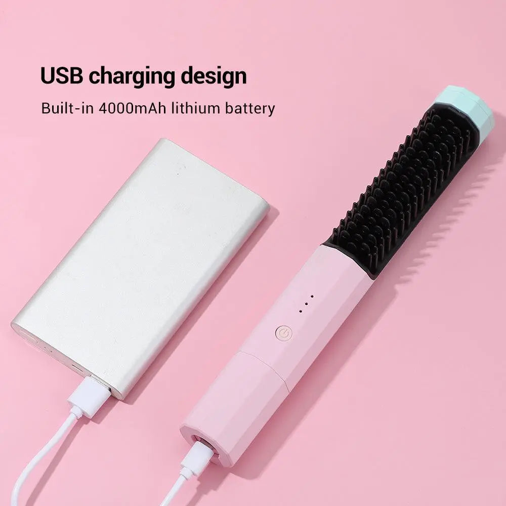 Portable Anti-Frizz Hair Straightening Brush | Ionic Smoothing Tool