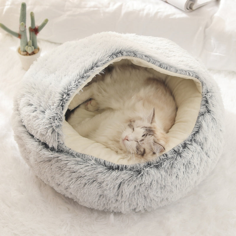 Hooded Plush Pet Bed | Cozy Cave-Style Dog & Cat Bed | Anti-Slip Bottom & Raised Rim Design