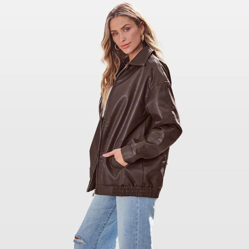 Kovi Women's Biker Jacket | Oversized Vintage-Inspired Design 1