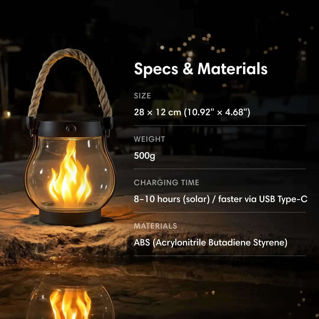 Solar Flickering Flame Lanterns (Set of 2) | Waterproof Outdoor LED Lights | Pathway, Patio & Garden Decor