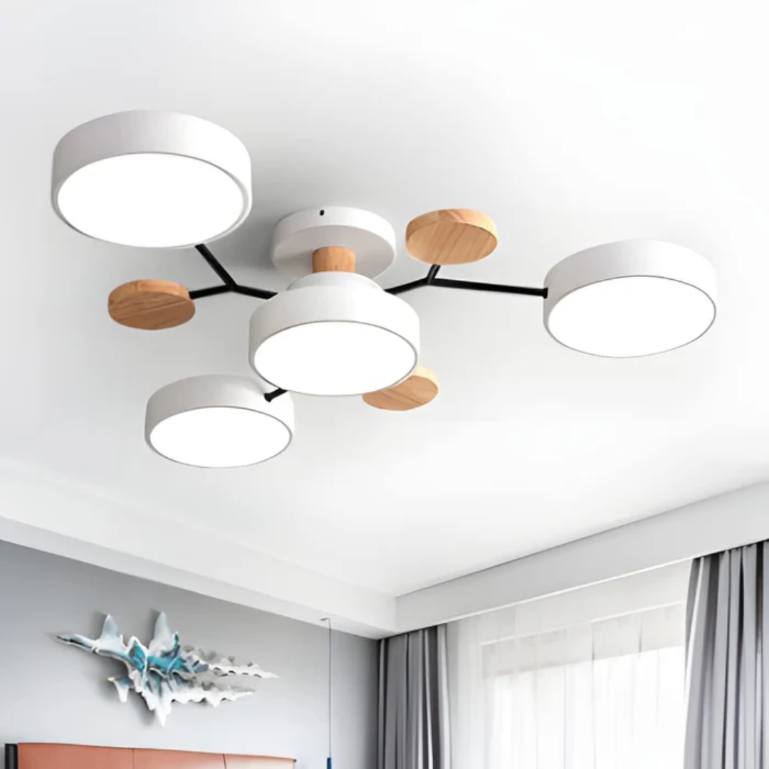 Modern Round LED Ceiling Light | Wood and Metal Design for Stylish Interiors