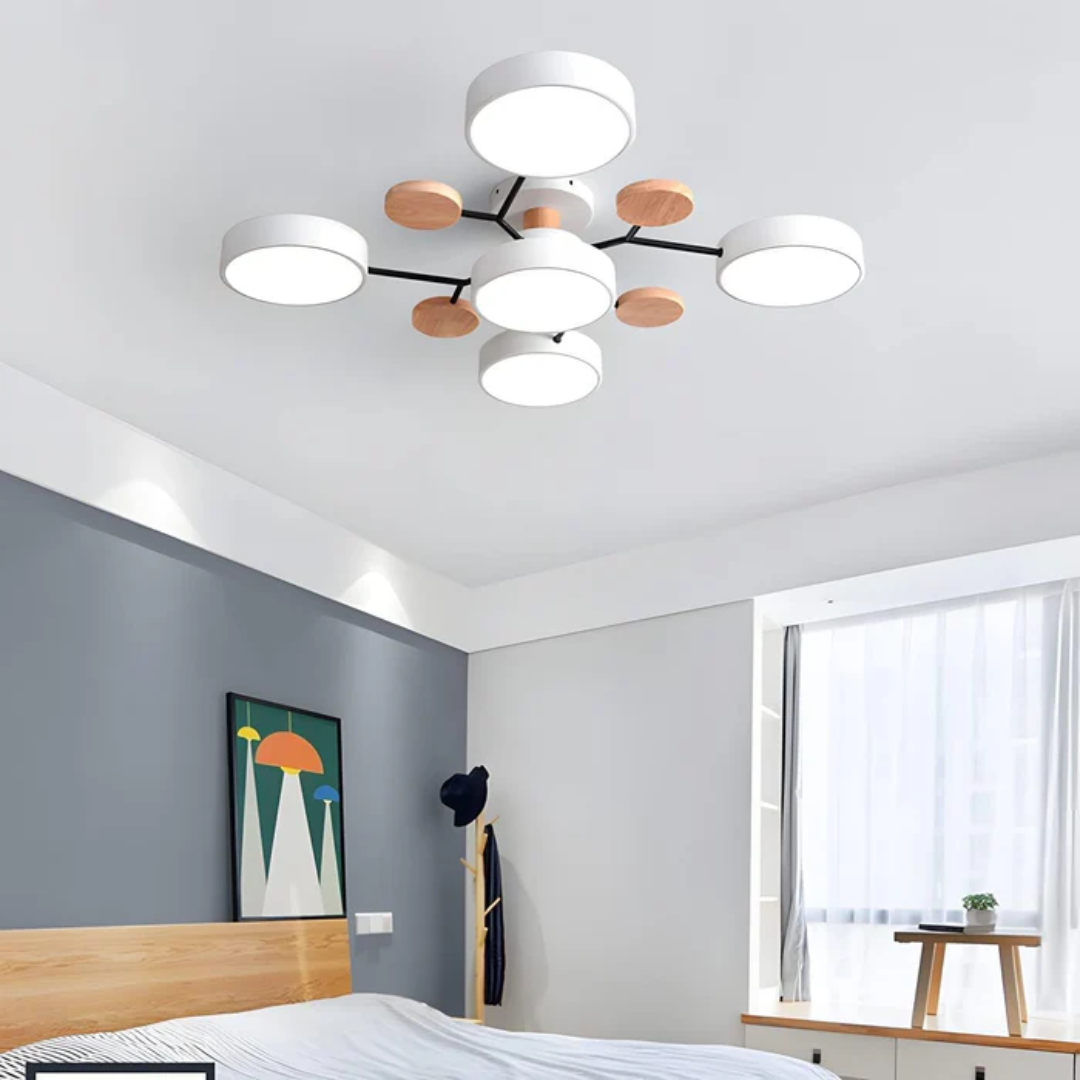 Modern Round LED Ceiling Light | Wood and Metal Design for Stylish Interiors