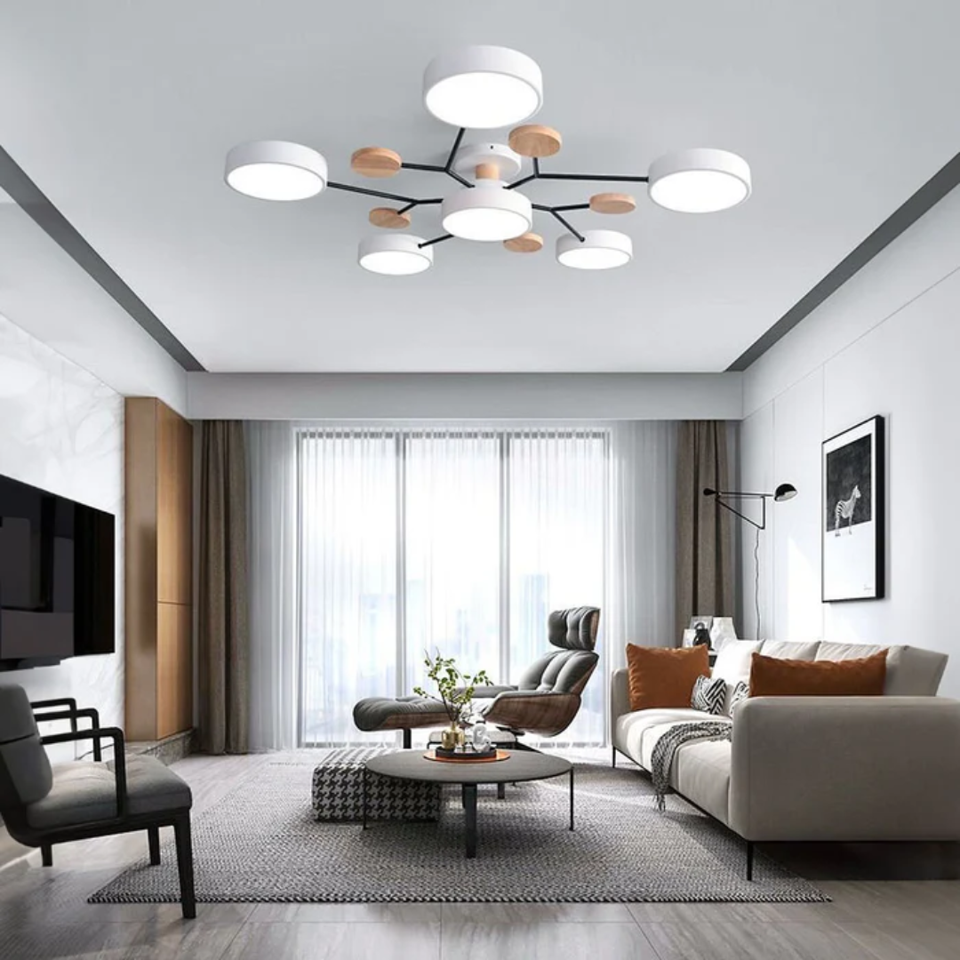 Modern Round LED Ceiling Light | Wood and Metal Design for Stylish Interiors
