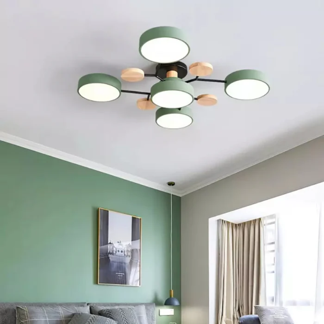Modern Round LED Ceiling Light | Wood and Metal Design for Stylish Interiors