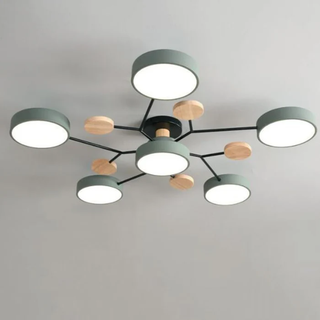 Modern Round LED Ceiling Light | Wood and Metal Design for Stylish Interiors