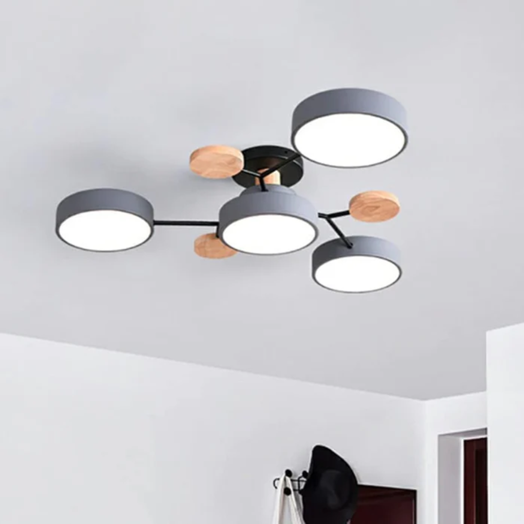 Modern Round LED Ceiling Light | Wood and Metal Design for Stylish Interiors