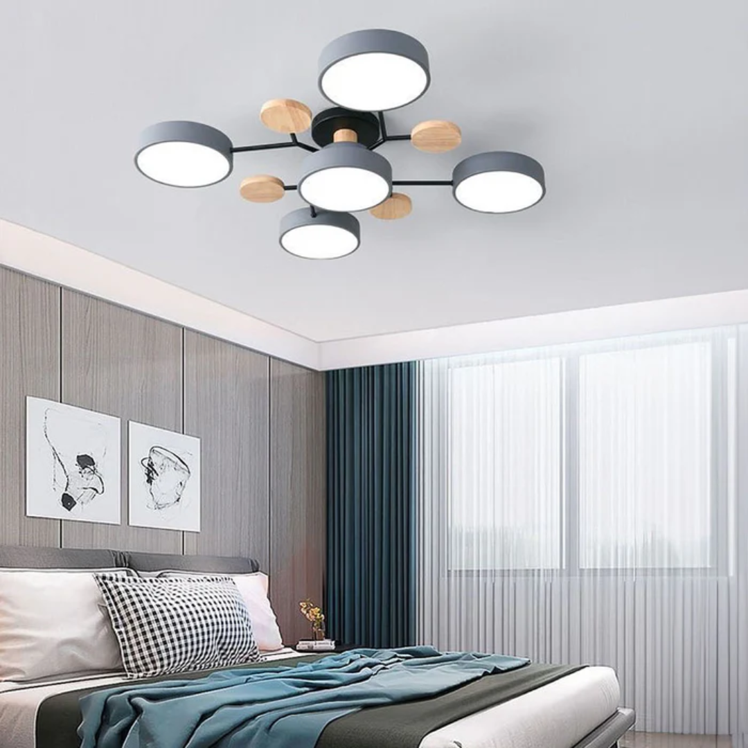 Modern Round LED Ceiling Light | Wood and Metal Design for Stylish Interiors