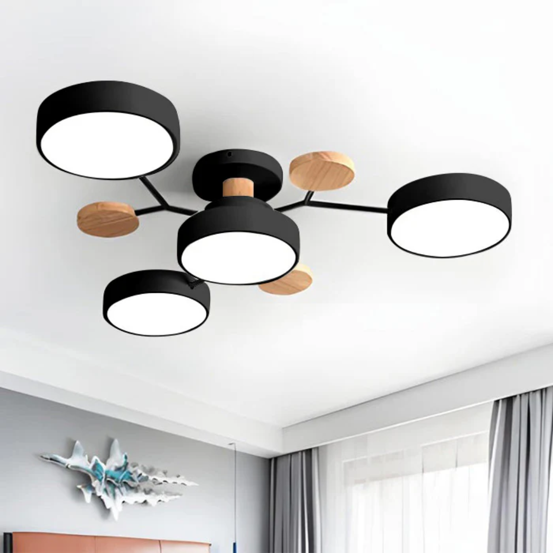 Modern Round LED Ceiling Light | Wood and Metal Design for Stylish Interiors