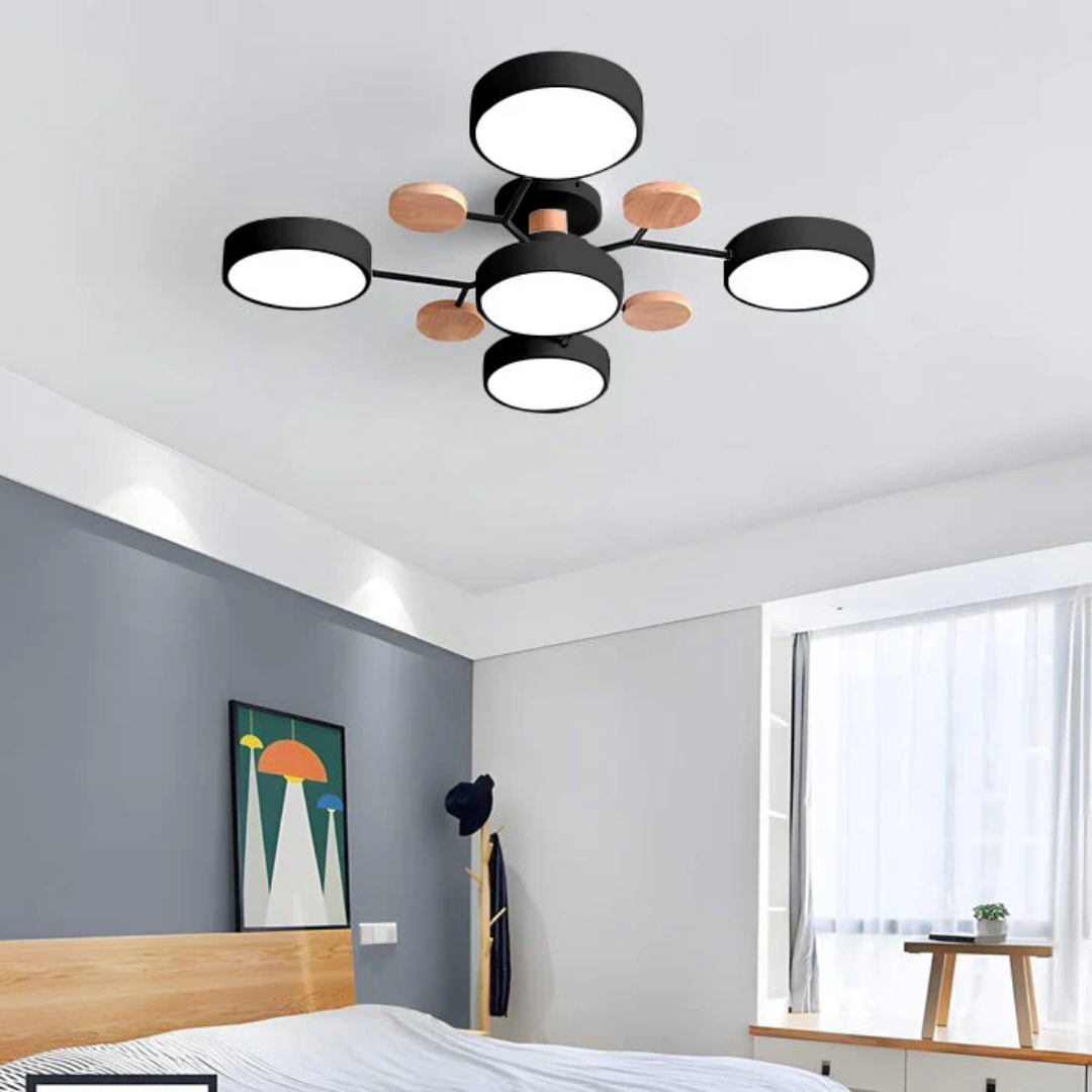 Modern Round LED Ceiling Light | Wood and Metal Design for Stylish Interiors