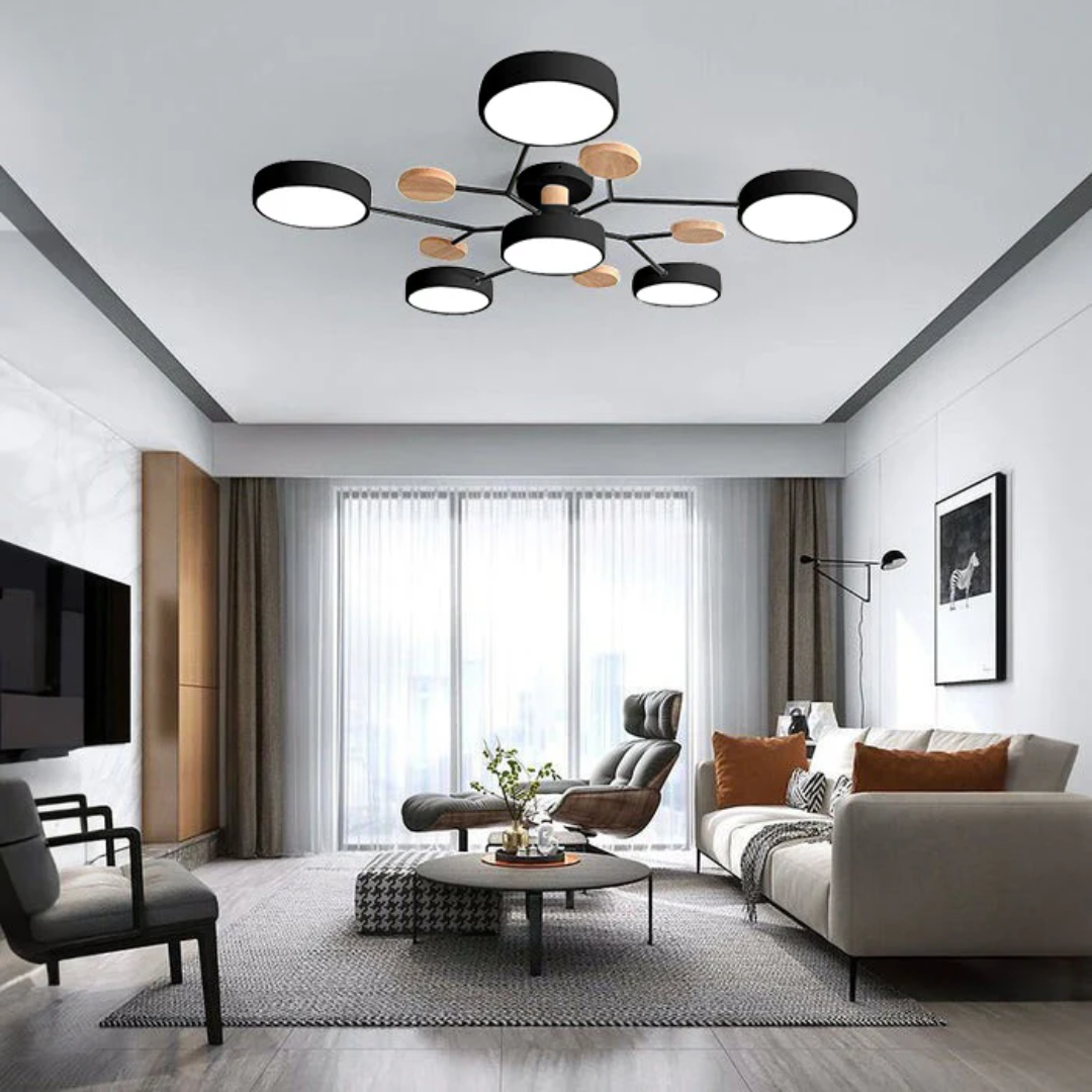 Modern Round LED Ceiling Light | Wood and Metal Design for Stylish Interiors