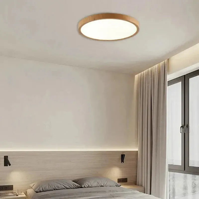 Modern Slim LED Ceiling Light | Circular Design with Natural Wood Look