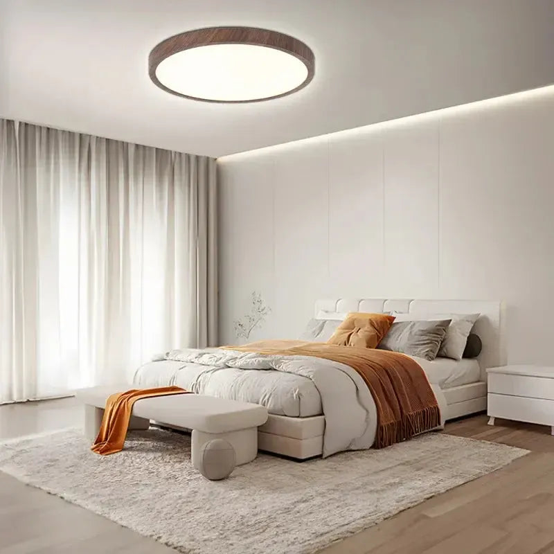 Modern Slim LED Ceiling Light | Circular Design with Natural Wood Look