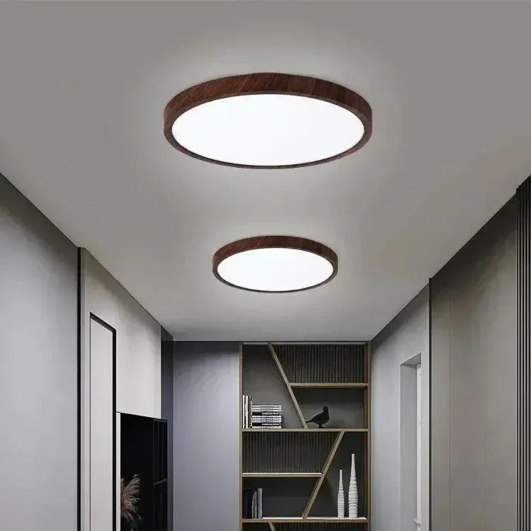 Modern Slim LED Ceiling Light | Circular Design with Natural Wood Look