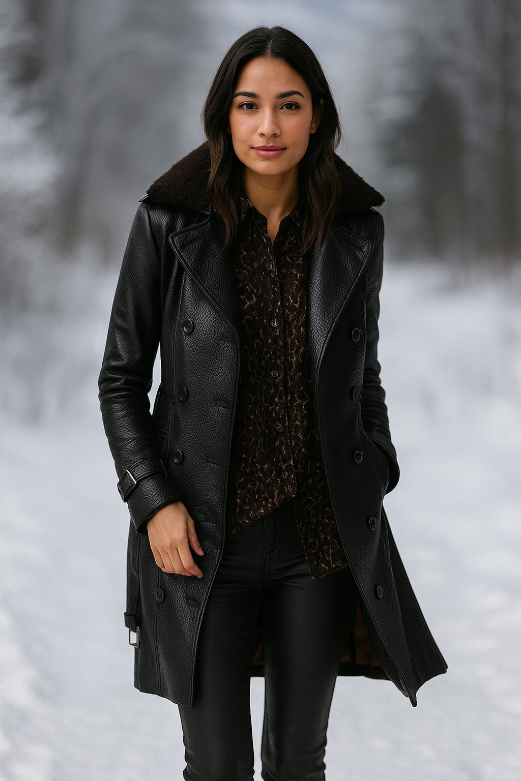Pavi | Women's Leather Trench Coat | Classic Design
