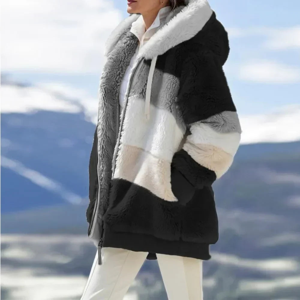 Pina Women's Coat | 100% Cashmere, Hooded Plaid Design 1
