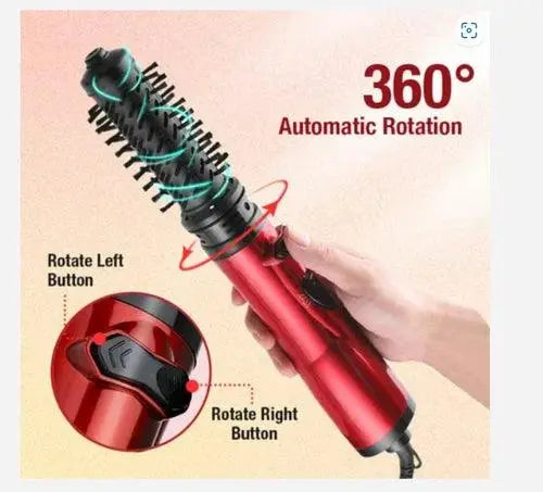 Rotating Hot Air Brush Hair Dryer | 2-in-1 Blowout Styling Tool with 360° Rotation & Interchangeable Barrels