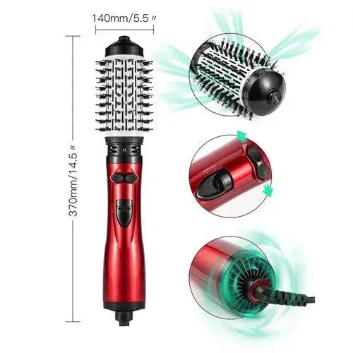 Rotating Hot Air Brush Hair Dryer | 2-in-1 Blowout Styling Tool with 360° Rotation & Interchangeable Barrels