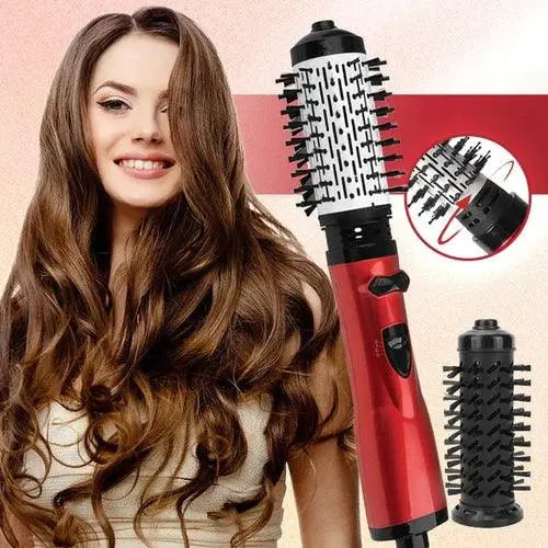 Rotating Hot Air Brush Hair Dryer | 2-in-1 Blowout Styling Tool with 360° Rotation & Interchangeable Barrels