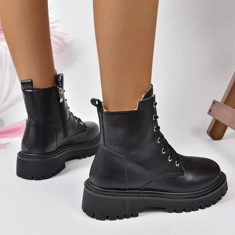 Women’s Plush Lace-Up Ankle Boots | Warm Lined Interior | Durable Non-Slip Sole