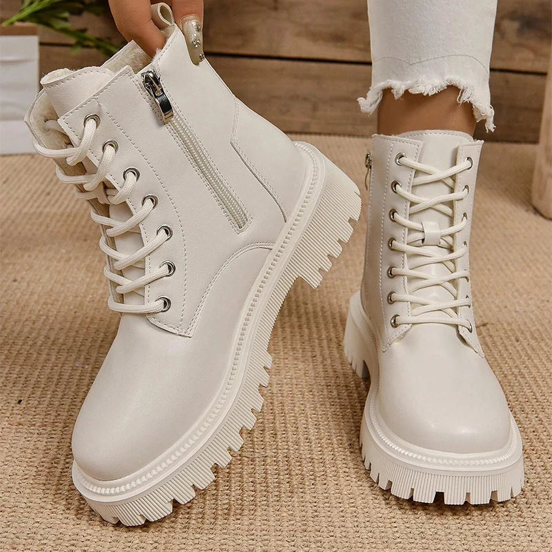 Women’s Plush Lace-Up Ankle Boots | Warm Lined Interior | Durable Non-Slip Sole